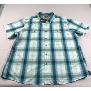 Eddie Bauer Shirt Mens 2XL Blue Plaid Travex Button Up Mountain Outdoor Hiking